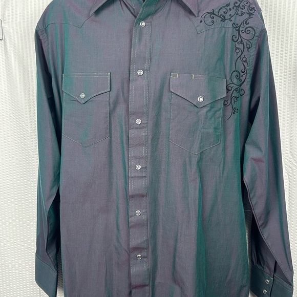 Wrangler Men's Casual Button Down Shirt - Deep Teal with Black Embroidery 0136 - Picture 1 of 6